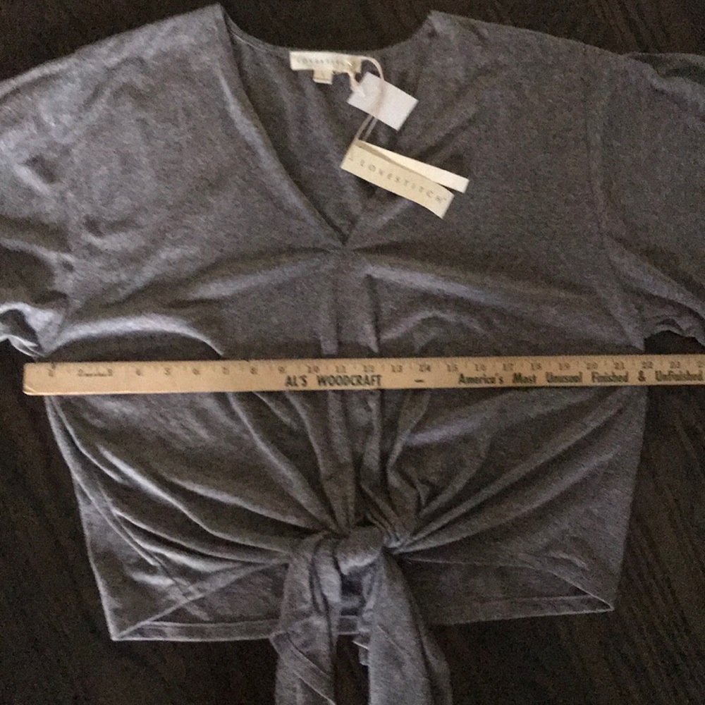 NWT dark heather grey Love Stitch tie blouse - Picture 5 of 5